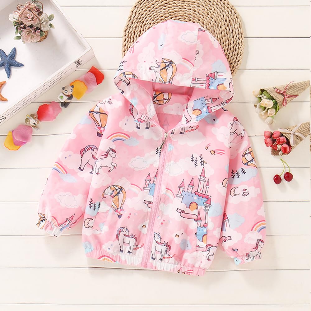 Girls Cartoon Unicorn Jackets Spring Zip Kids Hooded Flamingo Windbreaker for Toddler Pink Light Outwear - Image 3