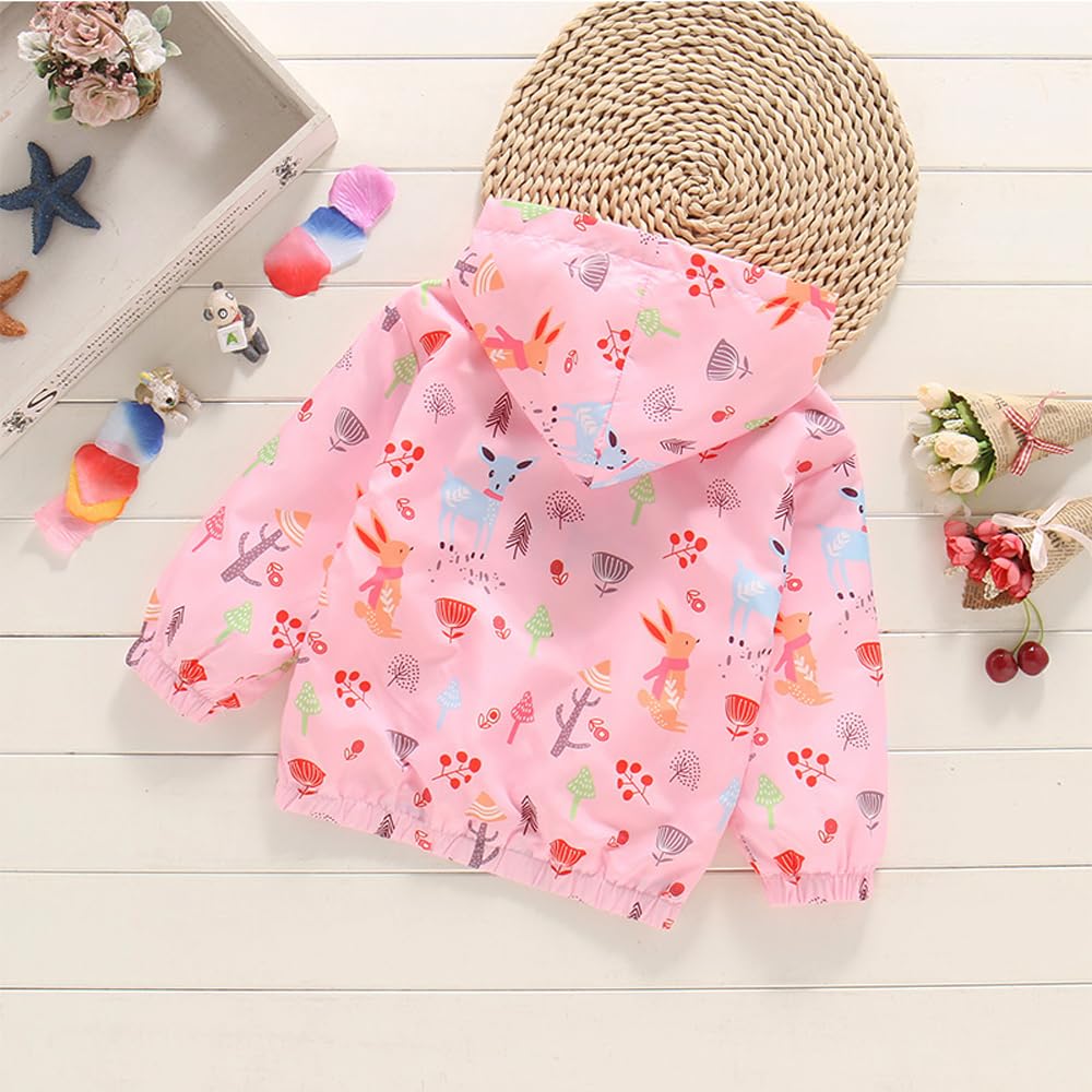 Girls Cartoon Unicorn Jackets Spring Zip Kids Hooded Flamingo Windbreaker for Toddler Pink Light Outwear - Image 3