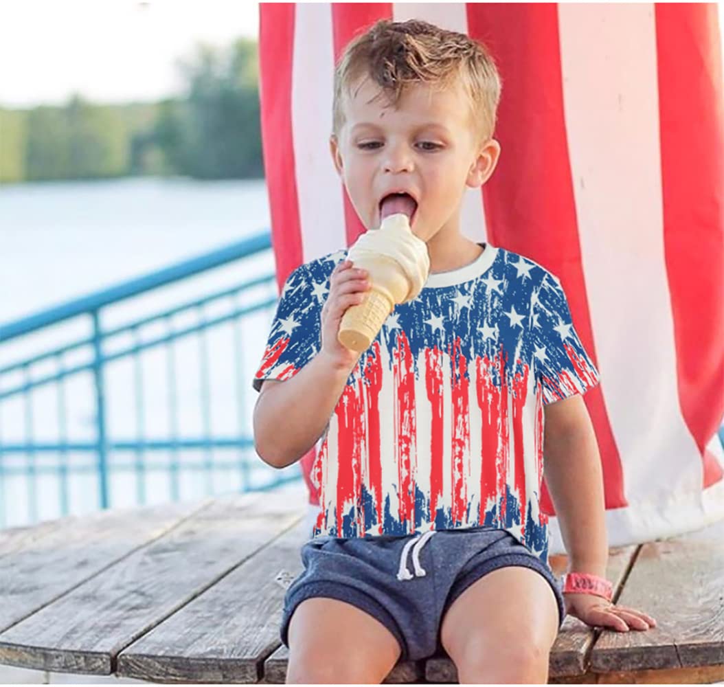 Little Hand Boys American Flag T Shirt 4th of July Independence Day Tee for Boy Patriotic Cotton Stars Stripe Top 2-10 Years - Image 3