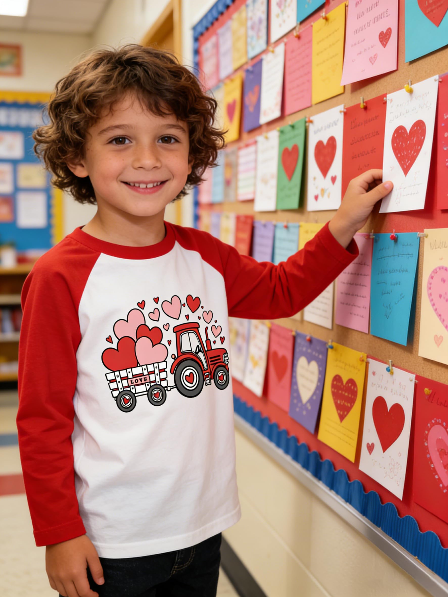 Little Hand Boys Valentines Monster Truck Shirts Raglan Long Sleeve Dinosaur T-Shirts Toddler ABC Love U Top Kids 2-7 Years - Image 3