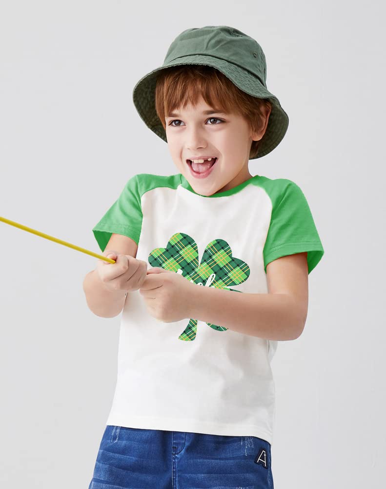 Little Hand St. Patrick's Day Shirts Clover Tees Irish Lucky Shamrock Tractor Short Sleeve Dinosaur T-Shirt for Kid 2-8 Years - Image 3
