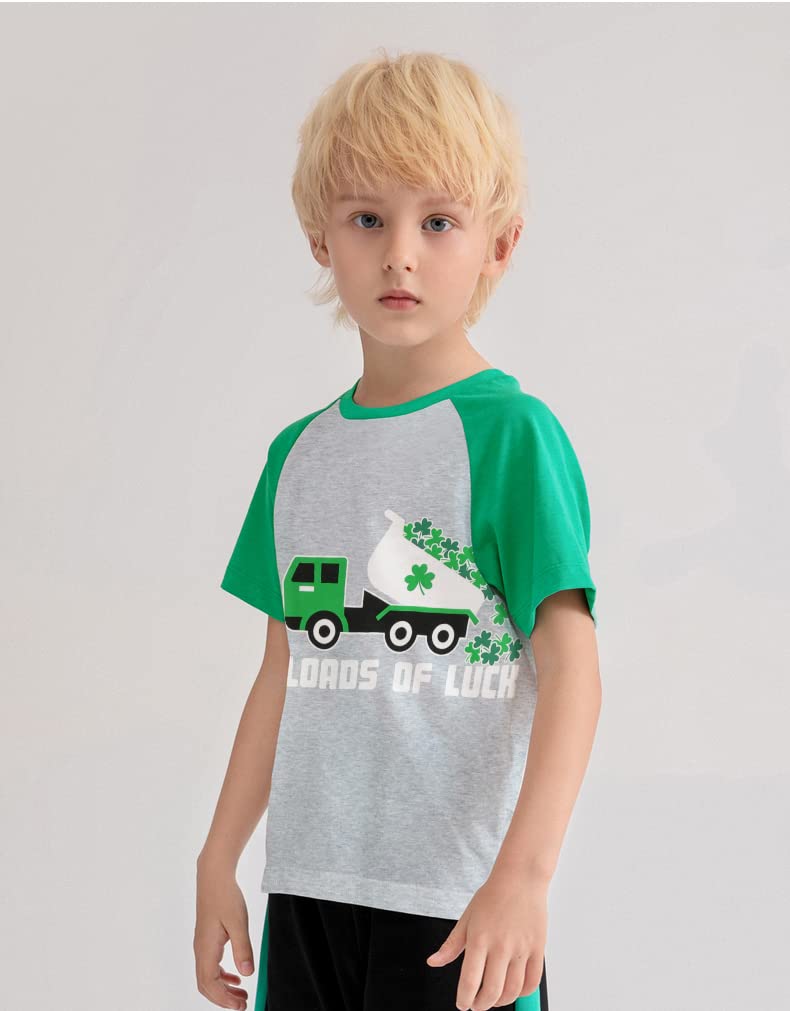 Little Hand St. Patrick's Day Shirts Clover Tees Irish Lucky Shamrock Tractor Short Sleeve Dinosaur T-Shirt for Kid 2-8 Years - Image 3