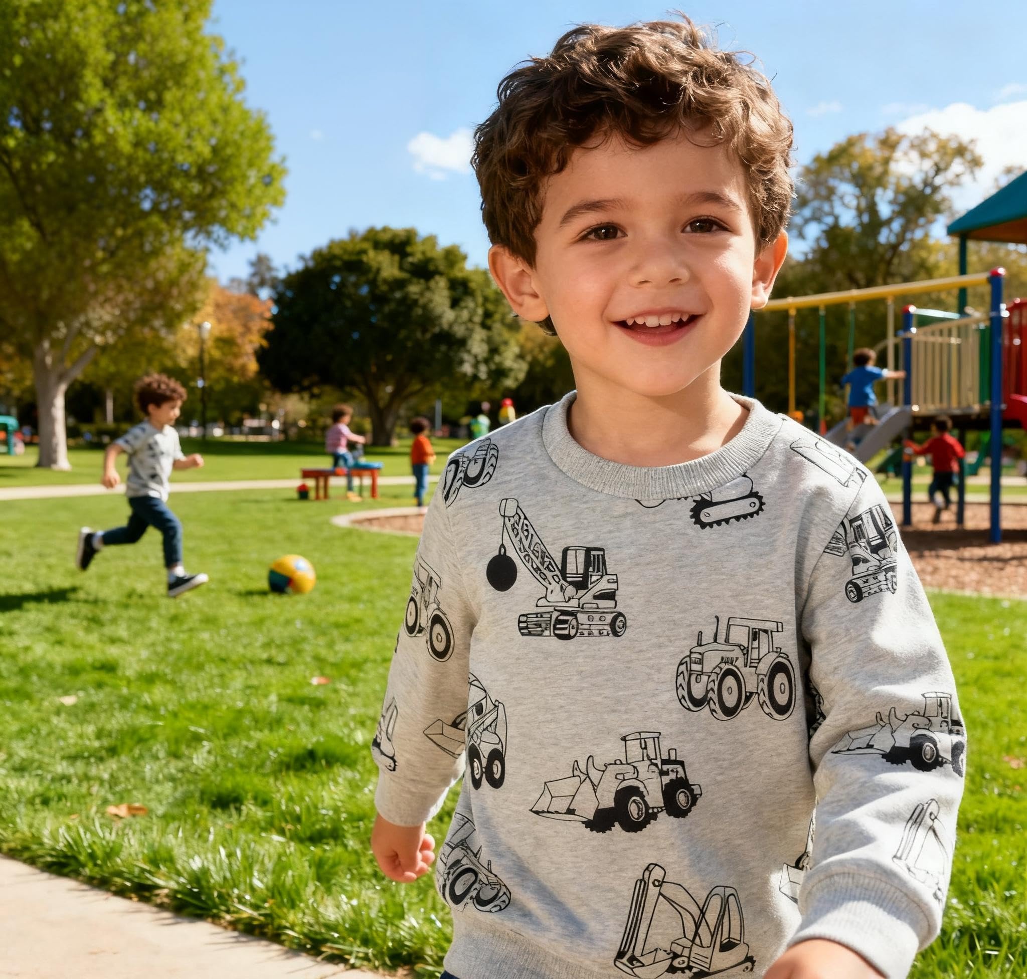 Little Hand Toddler Boys Sweatshirts Long Sleeve Tractor Shirt Dinosaur Pullover Digger Monster Truck Top Tee Kids 2-7 Years - Image 3