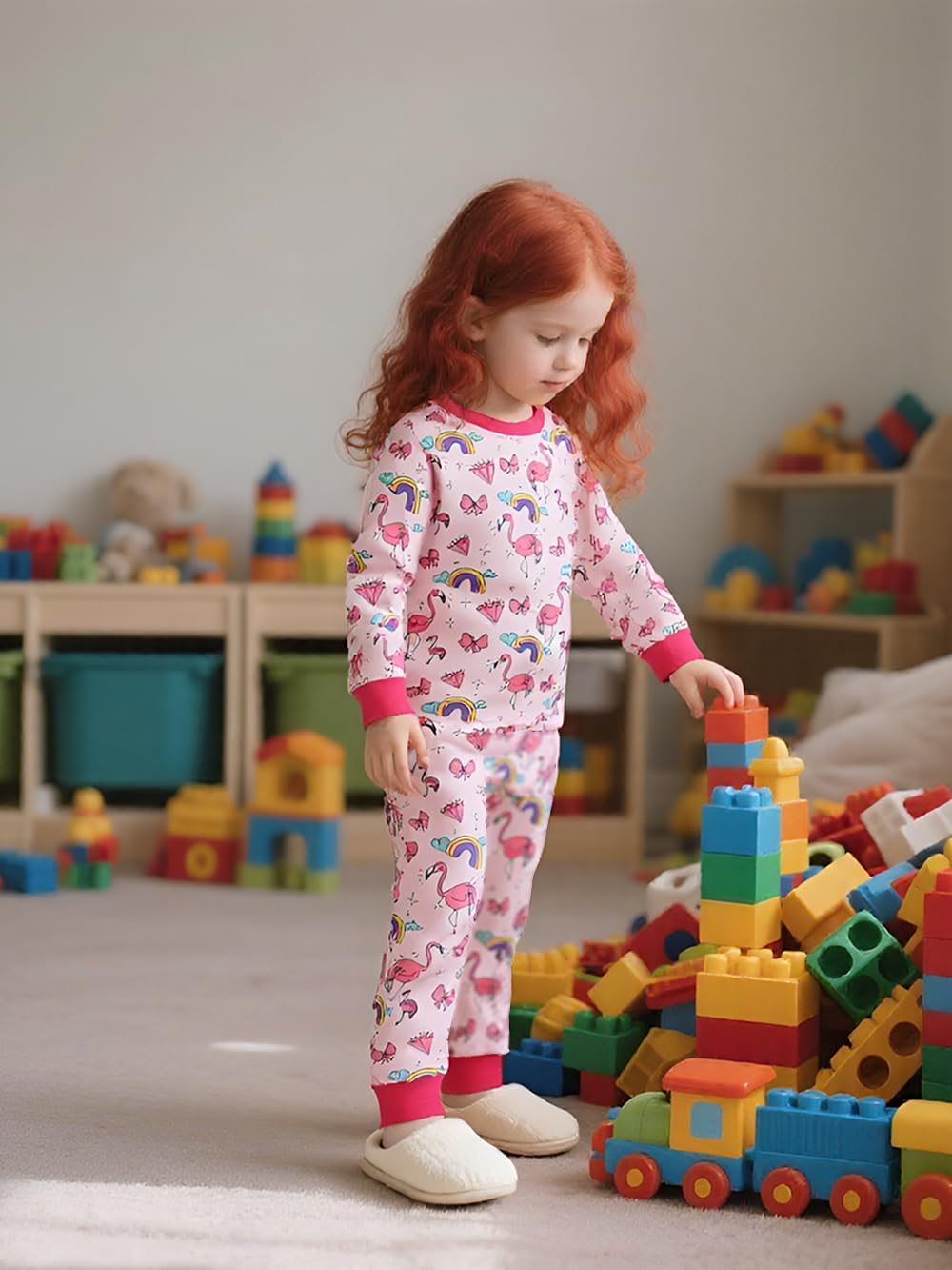 Little Hand Toddler Girls Pajama Cute Dinosaur Pjs Strawbeery Jammies Kids Kitty Cat 2 Piece Flamingo Sleepwear Sets Age 2-7 - Image 3