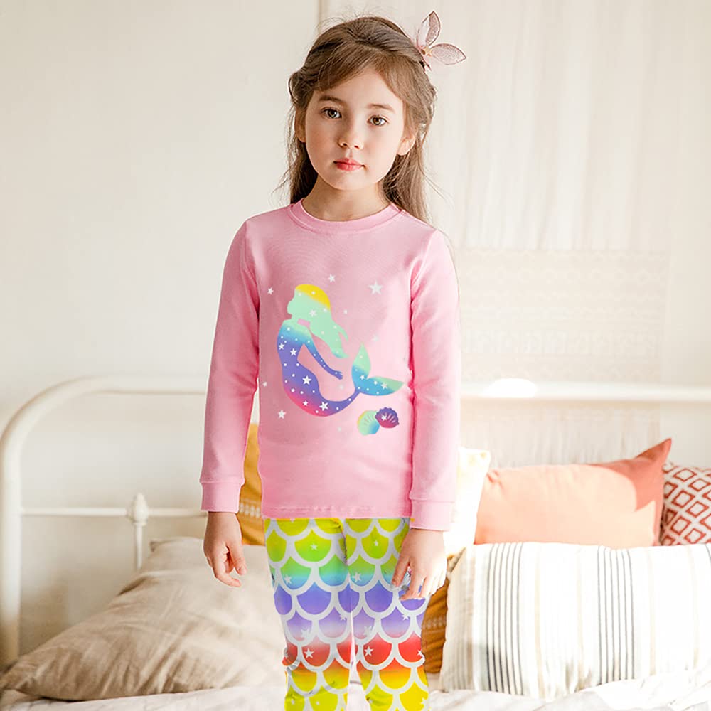 Little Hand Toddler Girls Pajamas Mermaid Cotton Pjs Jammies Fall Winter Long Sleeve Sleepwear Sets for Size 2-7T - Image 3