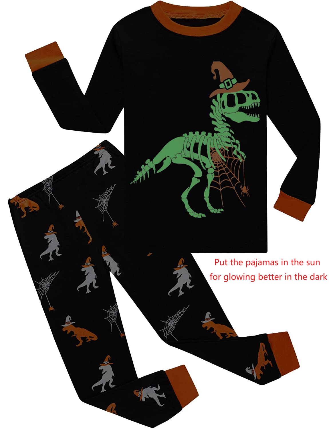 Little Hand Toddler Pajamas Boys Glow in The Dark Skeleton Candy Pjs Dinosaur Sleepwear Kids Halloween Clothes 2-10 Years - Image 3